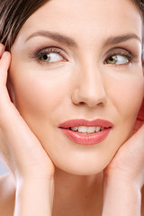 Obraz premium isolated portrait woman face with clean skin.