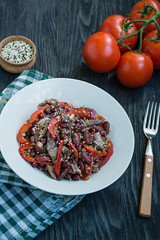 Salad from beef and beans, bell pepper. Salad 