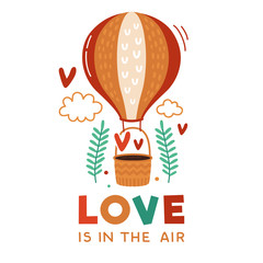 Air baloon with hearts. Vector illustration. Great for wedding invitation, save the date cards ot valentine's day greeting card