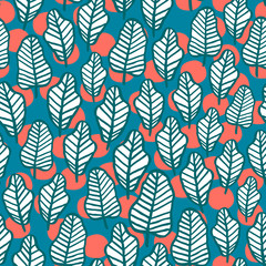 Creative seamless pattern with tropical leaves and dots. Great for fabric, textile, wrapping paper. Vector Illustration. 