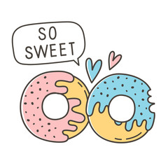Cartoon vector illustration donuts. Sweet valentines day. 