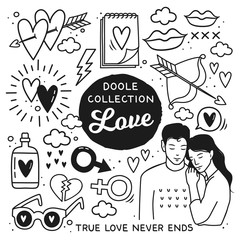 Hand drawn doodle style romantic elements. Clip arts collection