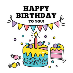 Birthday background design. Birthday congratulations. Hand drawn cartoon illustration.