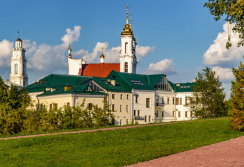 View from Pushkin street on the buildings located on the opposite Bank of the river Vitba.