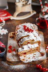 Stollen is fruit bread of nuts, spices, dried or candied fruit, coated with powdered sugar. It is traditional German bread eaten during the Christmas season. New year prep.