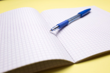 school notebook with pen on background