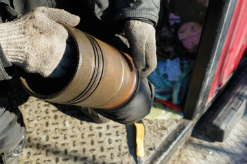 Fototapeta premium Preparation of the diesel generator set liner before installation