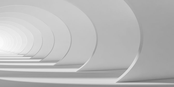 Abstract white tunnel interior 3d