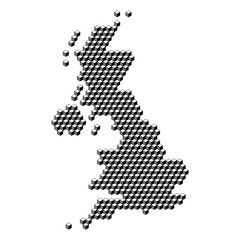 United Kingdom map from 3D black cubes isometric abstract concept, square pattern, angular geometric shape. Vector illustration.