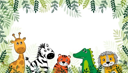 Naklejka premium Hand drawn portrait of a cute funny elephant, giraffe crocodile, lion, tiger and Zebra . Isolated objects on white background.