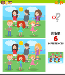 Fototapeta na wymiar differences game with kids and teens characters group