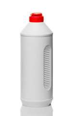 white plastic bottle with red cover isolated on white background