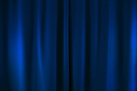 Blue theater curtain. Background from blackout curtains.