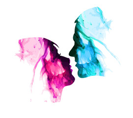 Faces kissing lovers from blots. Happy Valentine's Day. Vector illustration