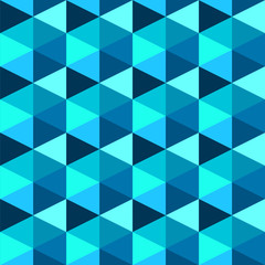 Hexagonal colorful geometric seamless pattern, different shades of blue colors. Vector decorative ornament.