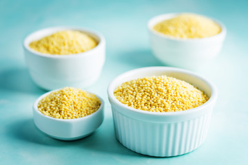 Dried millet porridge in the white bowl