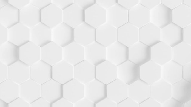Abstract Hexagon Geometric Surface Loop 6 White: light minimal hexagonal grid pattern animation in modern clean white. Clean background with glossy white hexagon shapes. Soft look. Clean feel. 4K