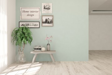 Empty room in white color. Scandinavian interior design. 3D illustration
