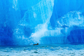 Blue Large Iceberg Ducks Jokulsarlon Glacier Lagoon Iceland
