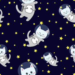Cute cats in space suit with space background pattern