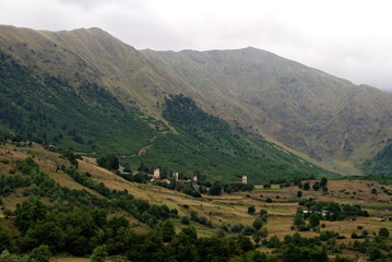  Ancient Svan towers in the mountain settlement Mestia