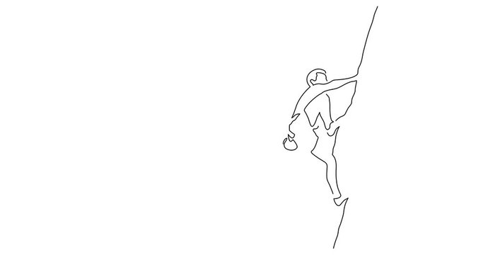 Man climbing a mountain line drawing, animated illustration design. Outdoor sports collection.