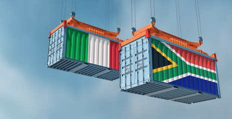 Freight container with South Africa and Italy national flag. 3d rendering 