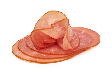 Smoked sausage, dried ham, isolated on white background