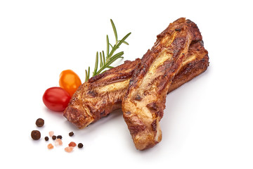 Roasted pork ribs, grilled meat, isolated on white background
