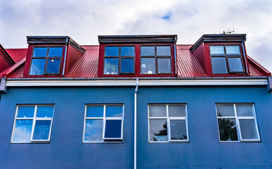 Red Blue Corrugated Iron House Street Reykjavik Iceland