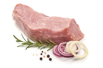 Raw pork steak, isolated on white background
