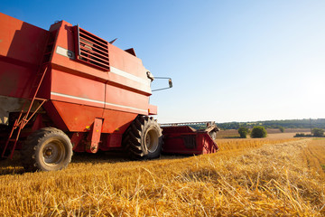 Fototapeta premium Moissonneuse dans la campagne Française