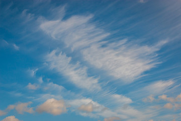 Cirrus clouds stretched on blue summer sky