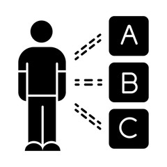 Personal survey glyph icon. Select option. Question and answer. Psychological test. Personality evaluation and assessment. Silhouette symbol. Negative space. Vector isolated illustration