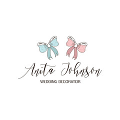 Logo template with romantic bows, ribbons. Premade logotypes for entrepreneurs. Vector logo design