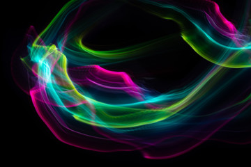 Chaotic movement of different bands on a black background