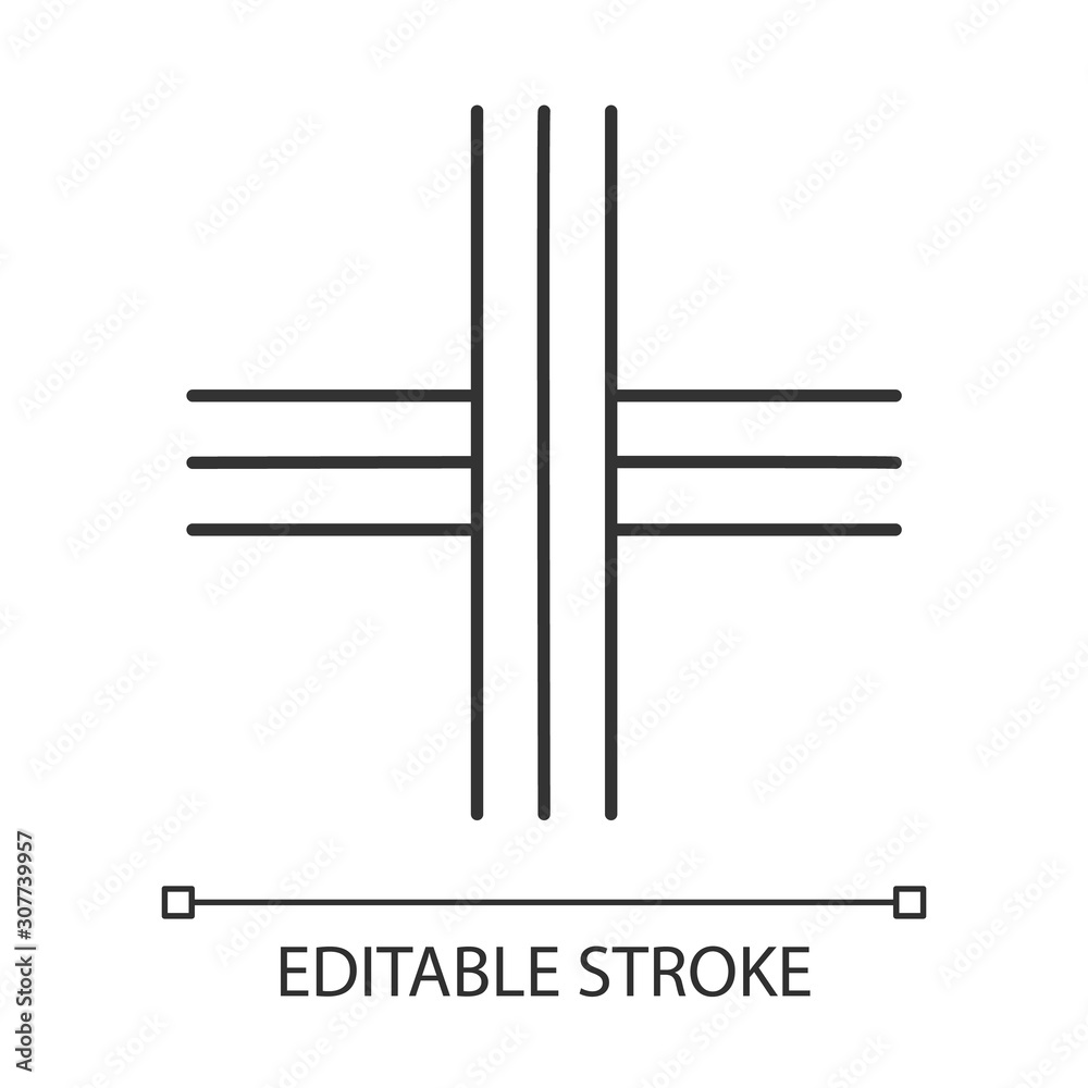 Canvas Prints Cross linear icon. Ink straight parallel stripes. Geometric figure. Abstract shape. Isometric form. Thin line illustration. Contour symbol. Vector isolated outline drawing. Editable stroke