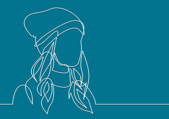 Line icon girl in winter hat-continuous line drawing