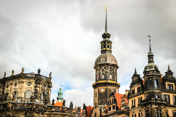 Fototapeta na wymiar Dresden, Germany - Dresden, Germany Street View of the Saxon Architecture on a Cloudy Day