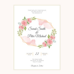 Watercolor hand painted wedding invitation card with carnation flower