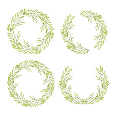 Watercolor hand painted green foliage wreath collection