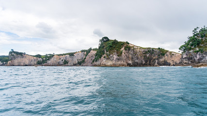 Naklejka premium Coasline View from Te Whanganui-A-Hei Cathedral Cove Marine Reserve in Coromandel Peninsula, New Zealand