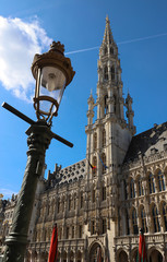 Fototapeta na wymiar The Town Hall of the City of Brussels is a Gothic building from the Middle Ages.