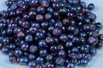 Fresh washed blueberries on table