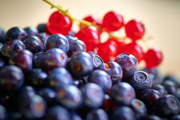 Fresh washed blueberries on table