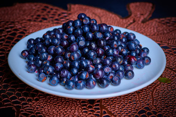 Fresh washed blueberries on table