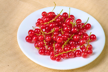 Fresh washed berries of red currant on the background