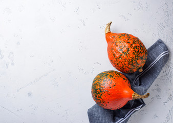 Raw hokkaido pumpkins on light background