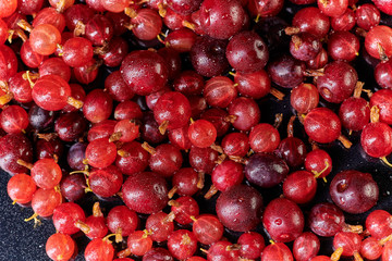 Fresh washed berries gooseberries and cherries with drops of water
