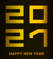 Happy New Year 2021 - greeting card, flyer, poster, invitation - square font, golden numbers - vector